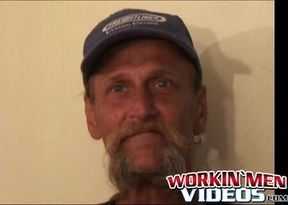 Bearded mature homo jerks off his big dick and comes hard