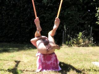 in nature's garb pathetic white serf outdoor got enema show with brush homo butt clean willing for use, CMNM