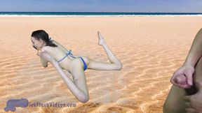 Pervert Sneaks Up on Cute Teen Aria Haze at the Beach