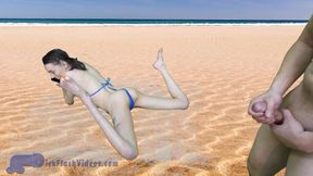 Pervert Sneaks Up on Cute Teen Aria Haze at the Beach