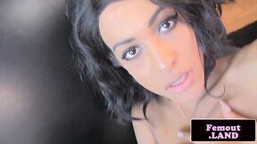 Gorgeous Ebony Trap Teases in Lingerie & Heels: Closeup Handjob & Ass Masturbation