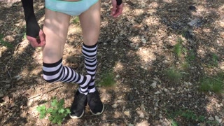 Sissy femboy enters public forest to suck big cock
