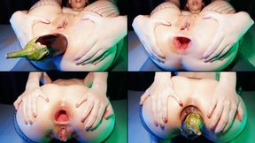 PUSHING OUTS AND GAPES BIG EGGPLANT (Anal, Hardcore, Gaping, Close up, Doggystyle, Huge toy)
