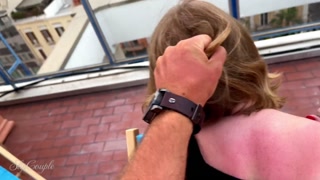 Outdoor fuck all over the City in Italy - big ass slut sucks and gets fucked