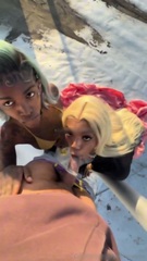 2 Hot Ebony TS Take Turns For Dick