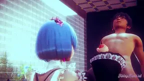 Rem Gives Uncensored Re-Zero Blowjob & Pussy Cosplay Handjob For 3D Hentai Creampie