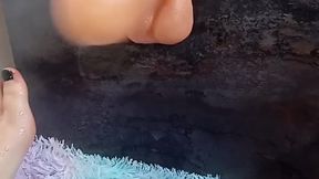 Cute Italian girl gives footjob and handjob to her big cock
