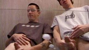 Skater punks wanking off and jizz on table