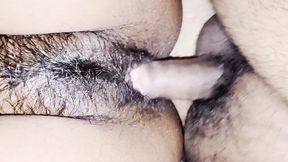 My husband fucking my hairy pussy with his small dick