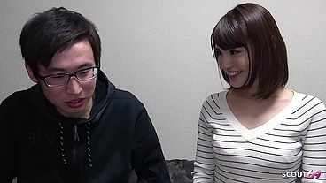 Japanese Teen give Virgin Guy his First Fuck with Cum inside her Hairy Pussy in Uncensored JAV Porn