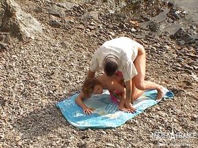 French naughty couple doing anal sex on the beach