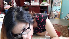 Cute sissy girl gives her dildo a blowjob