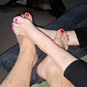 Rubbing our cute feet and toes together while you watch and