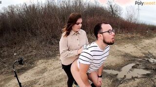 My bitch screamed loudly so she ate her cum) (pegging,