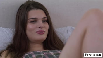 Watch my TS stepsis throat my dick and ride it