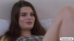 Watch my TS stepsis throat my dick and ride it