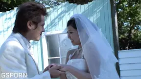 Blasphemous Nympho Japanese Hussy Exposing Tits for Fucks Before a Holy Matrimony