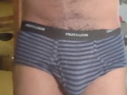 Showing off sexy Brief Bulge in public