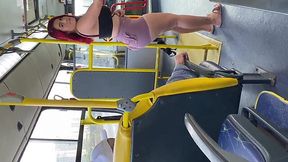 Redhead Slut Can't Wait, Rubs Her Wet Pussy on the Fucking Bus