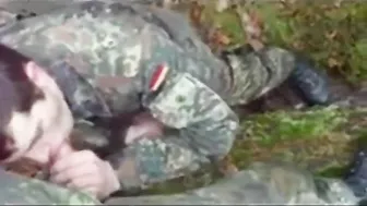 Straight German soldier gets his first blowjob and swallows cum