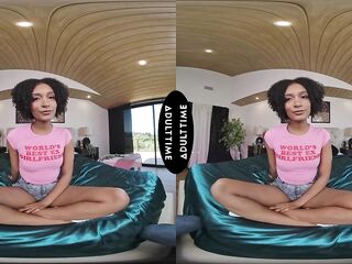 UP CLOSE VR - Wicked Tiny Brunette hair Addis Fouche Drops Shorts To Wildly Ride Your Large Knob POV