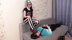 Lovely rubs feet against napping girl`s face, lec274x 1080p