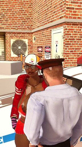 Perverted Cop and Ebony Big Breast Boubble Butt Girl