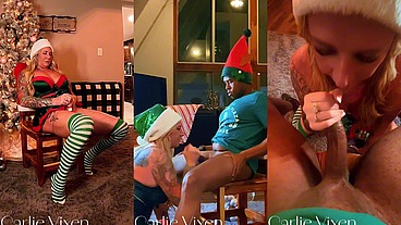 4k Carlie Vixen Sexy Green Elf MILF Toys Pierced Pussy Then Sucks BBC Elf for First Facial