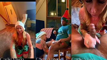 4k Carlie Vixen Sexy Green Elf MILF Toys Pierced Pussy Then Sucks BBC Elf for First Facial