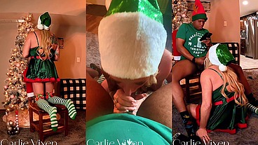 4k Carlie Vixen Sexy Green Elf MILF Toys Pierced Pussy Then Sucks BBC Elf for First Facial