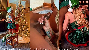 4k Carlie Vixen Sexy Green Elf MILF Toys Pierced Pussy Then Sucks BBC Elf for First Facial