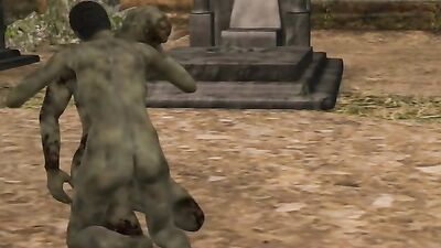 Zombie slut gets a hardcore drilling in a graveyard of sex toys