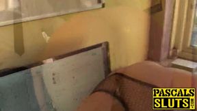 Blonde babe deepthroats big cock and gets slammed hard