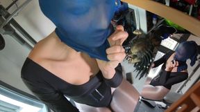 Blowjob at gym workout in leotard and pantyhose