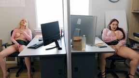 ”Two big titted colleagues masturbate at work”
