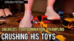 Group of Girls Get Together To Crush Toy Cars With Heavy Stompings (1080p - EN sub - toy car crush - trampling - sneakers)