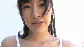 Charming Japanese chick Marina Yamasaki strips outdoor showing off her perky tasty tits