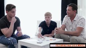 SayUncleNetwork.com - Stepdad milks twink's cock after a wild threesome with his horn