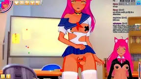 Lewd VTuber Neko Enjoys Public Blowjob, Titjob & Spanking For Cumshot Creampie