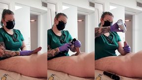 professional nurse working on her patient in the office
