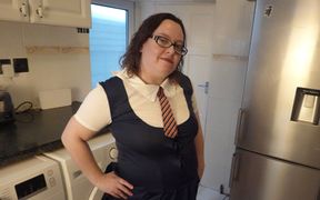 Naughty Wife in Collage Uniform Playing with Shaven Pussy