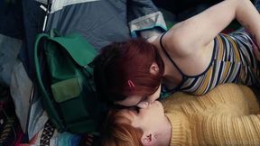 Redhead Aria Carson and babe Lacy Lennon lick each other's pussy in the woods