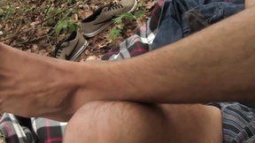 Skinny feet worshiper jerking off in the woods solo