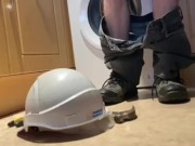 Hard hat and horny - see my helmet - as I jerk my big cock to cumshot