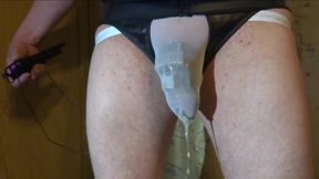 E-Stim Electro Cum Dripping Through Underwear Chastity Choked
