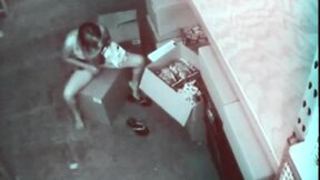 Stock room slut masturbating