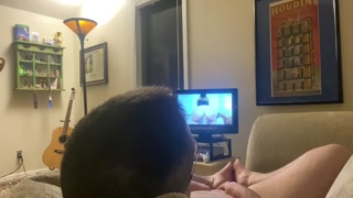 FtM rubs clit and rides pillow while watching porn