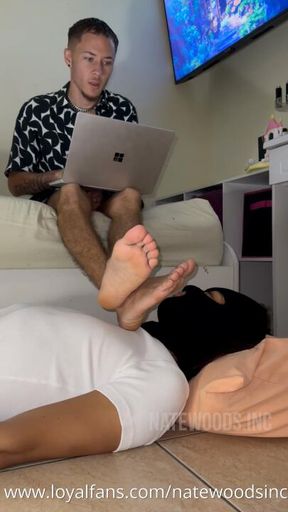Worthless loser, gets used as my footstool and worships my feet