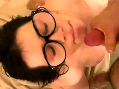 Cumshot for brunette after pov blowjob