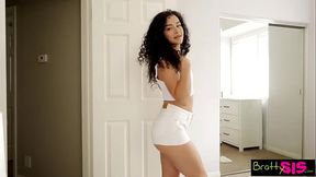 Step sis discovers brother's boner in POV scene